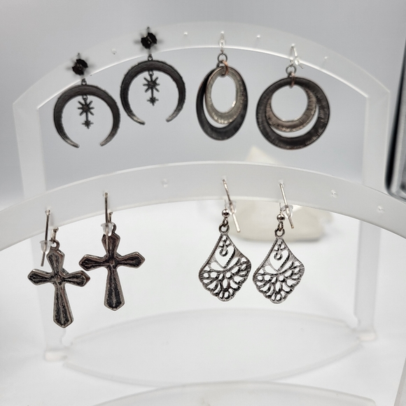 4 Pair - Black & Silver Sparkly Earrings Package - Picture 7 of 7